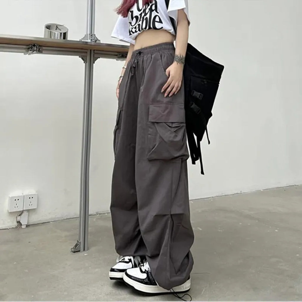 2024 Women Casual Joggers Tech Pants Solid Low Waist Pants Drawstring Wide Leg