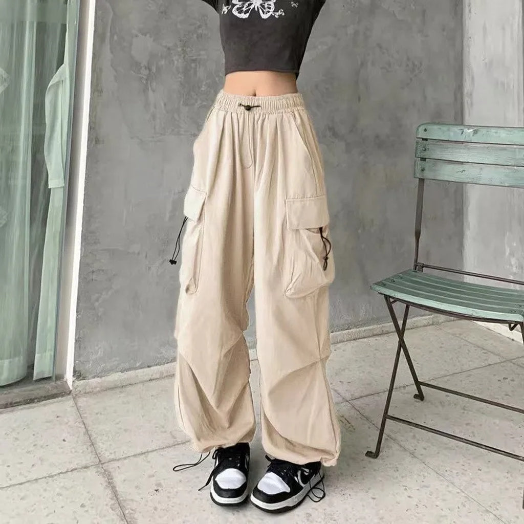 2024 Women Casual Joggers Tech Pants Solid Low Waist Pants Drawstring Wide Leg
