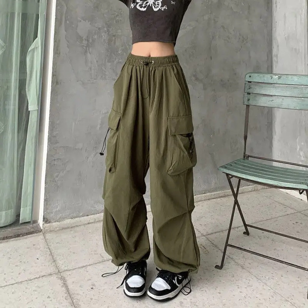 2024 Women Casual Joggers Tech Pants Solid Low Waist Pants Drawstring Wide Leg